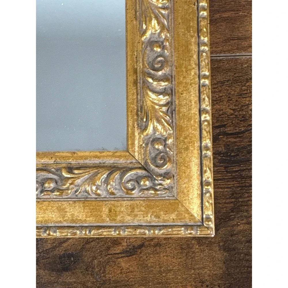Robert-Grace Antiqued Gold Ornate Beveled Square Wall Mirror 8.75in Small Accent